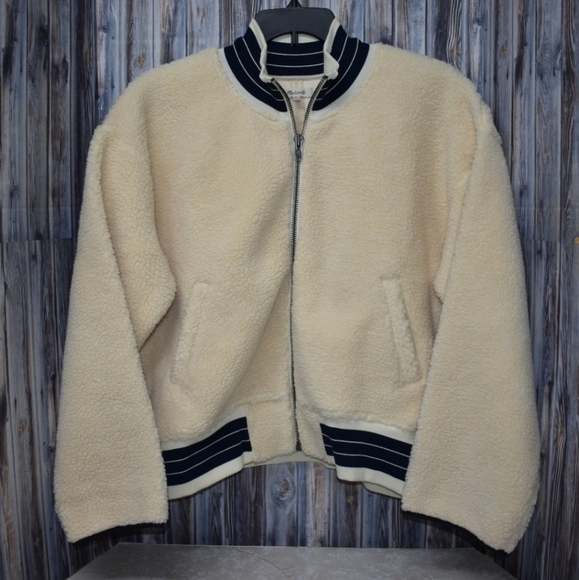 - Madewell Sherpa Varsity Bomber Jacket - Picture 3 of 9